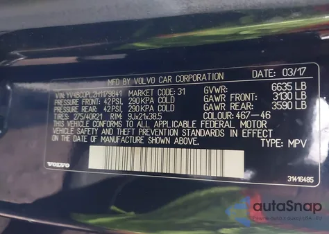 2017 Volvo Xc90 Hybrid T8 Inscription из США, поврежденный, VIN YV4BC0PL2H1179841